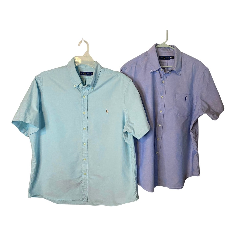 Polo Ralph Lauren Mens XXL Short Sleeve Chambray Shirt Bundle Green Blue Button